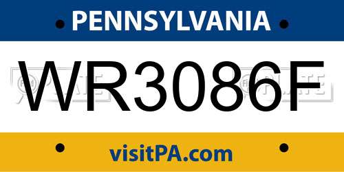 WR3086F Pennsylvania License Plate
