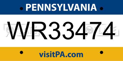 WR33474 Pennsylvania License Plate