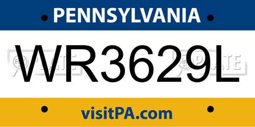 WR3629L Pennsylvania License Plate