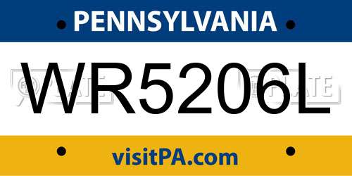 WR5206L Pennsylvania License Plate