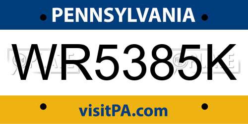 WR5385K Pennsylvania License Plate