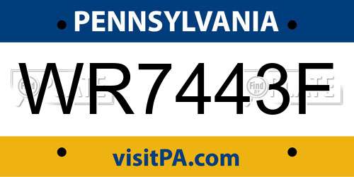 WR7443F Pennsylvania License Plate