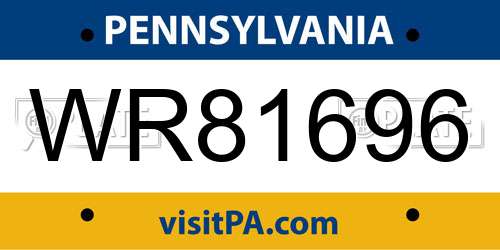 WR81696 Pennsylvania License Plate