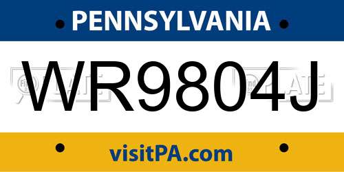 WR9804J Pennsylvania License Plate