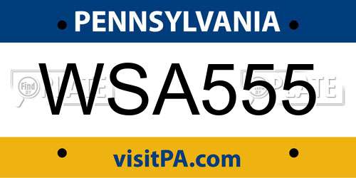 WSA555 Pennsylvania License Plate