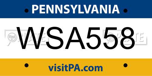 WSA558 Pennsylvania License Plate