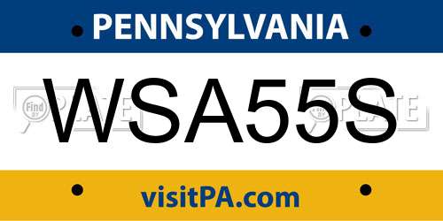 WSA55S Pennsylvania License Plate