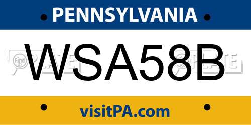 WSA58B Pennsylvania License Plate