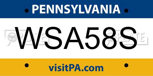 WSA58S Pennsylvania License Plate
