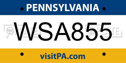 WSA855 Pennsylvania License Plate