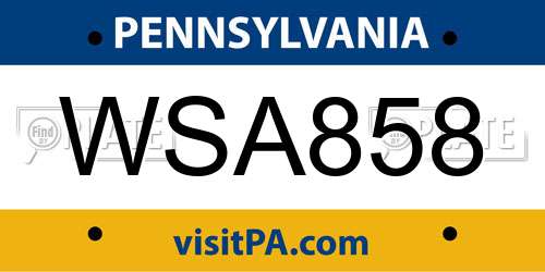 WSA858 Pennsylvania License Plate