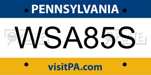 WSA85S Pennsylvania License Plate
