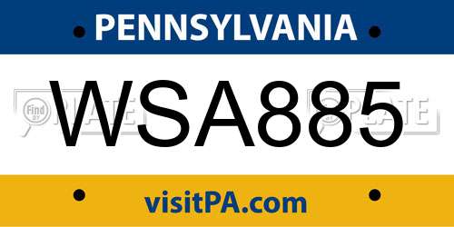 WSA885 Pennsylvania License Plate