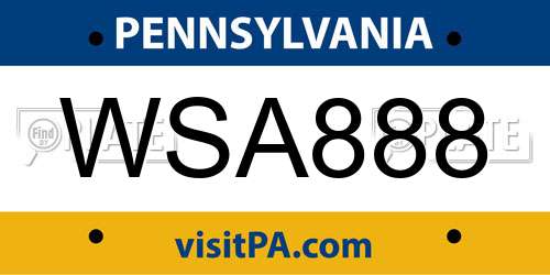 WSA888 Pennsylvania License Plate