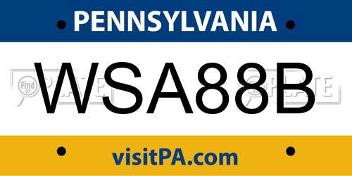 WSA88B Pennsylvania License Plate
