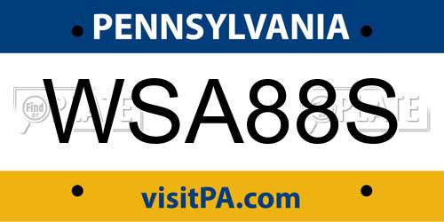 WSA88S Pennsylvania License Plate