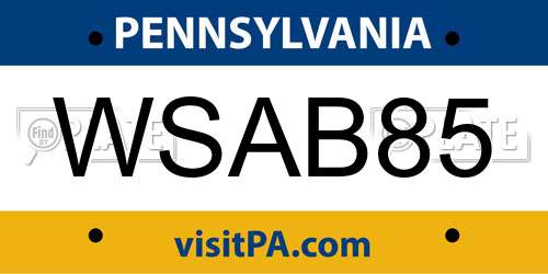WSAB85 Pennsylvania License Plate