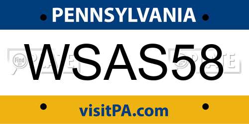 WSAS58 Pennsylvania License Plate