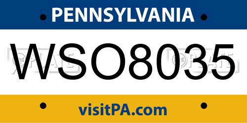WSO8035 Pennsylvania License Plate