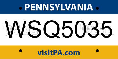 WSQ5035 Pennsylvania License Plate