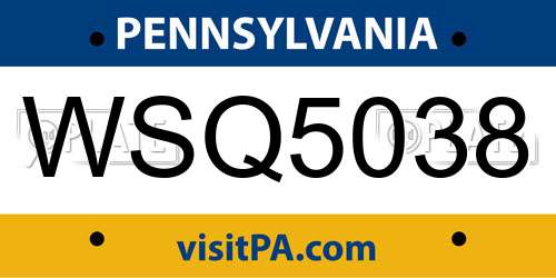 WSQ5038 Pennsylvania License Plate