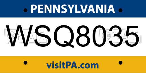 WSQ8035 Pennsylvania License Plate