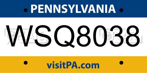 WSQ8038 Pennsylvania License Plate