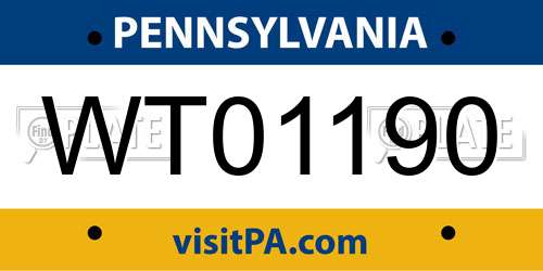 WT01190 Pennsylvania License Plate