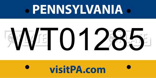 WT01285 Pennsylvania License Plate