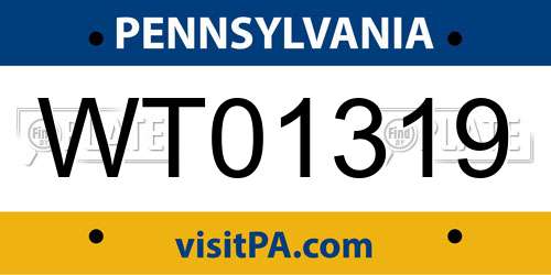 WT01319 Pennsylvania License Plate