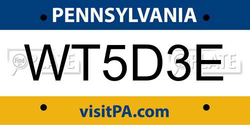 WT5D3E Pennsylvania License Plate