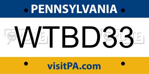 WTBD33 Pennsylvania License Plate