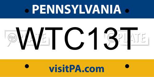 WTC13T Pennsylvania License Plate