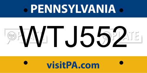 WTJ552 Pennsylvania License Plate