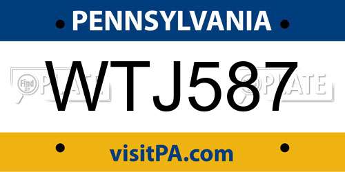 WTJ587 Pennsylvania License Plate
