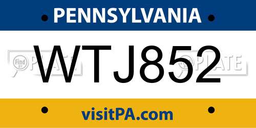 WTJ852 Pennsylvania License Plate