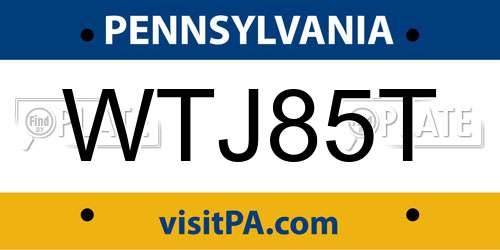 WTJ85T Pennsylvania License Plate