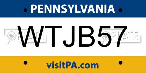 WTJB57 Pennsylvania License Plate