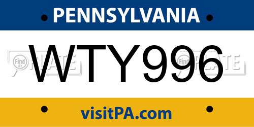 WTY996 Pennsylvania License Plate