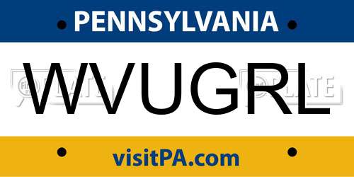 WVUGRL Pennsylvania License Plate