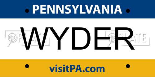 WYDER Pennsylvania License Plate