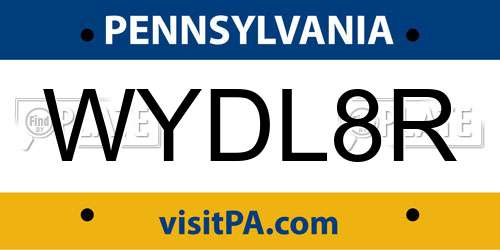 WYDL8R Pennsylvania License Plate