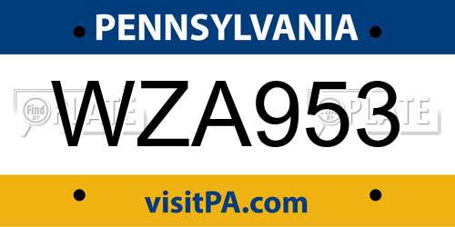 WZA953 Pennsylvania License Plate