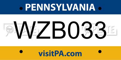 WZB033 Pennsylvania License Plate