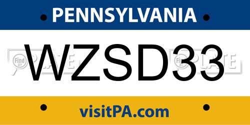 WZSD33 Pennsylvania License Plate