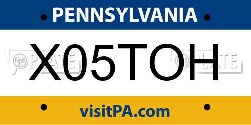 X05TOH Pennsylvania License Plate