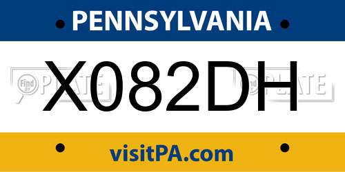 X082DH Pennsylvania License Plate