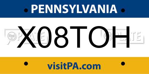 X08TOH Pennsylvania License Plate