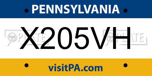X205VH Pennsylvania License Plate