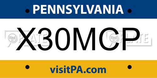 X30MCP Pennsylvania License Plate